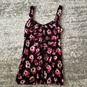 White House black market pink and black tank with ruffles size XS